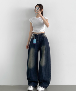 デニム 【丈別】ウォッシングバルーンワイドデニムパンツ(5color) DARK DENIM