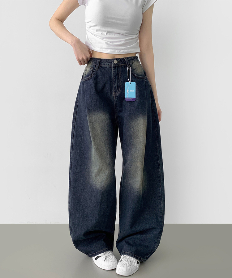 【丈別】ウォッシングバルーンワイドデニムパンツ(5color) DARK DENIM