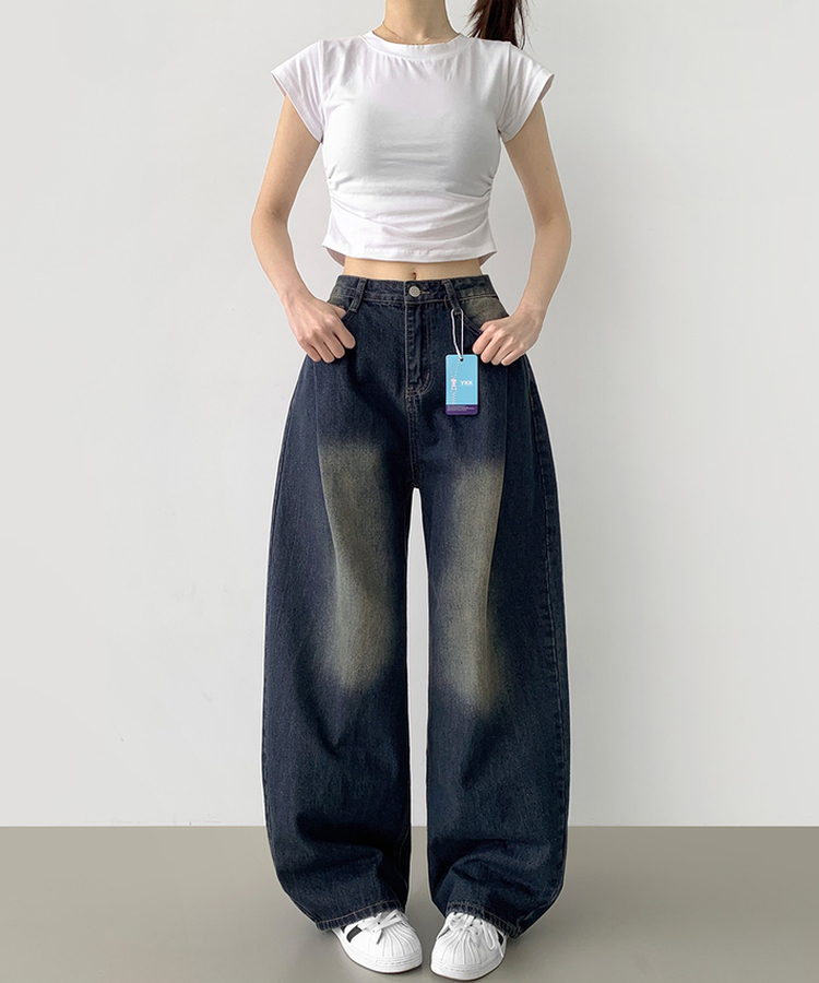 デニム 【丈別】ウォッシングバルーンワイドデニムパンツ(5color) DARK DENIM