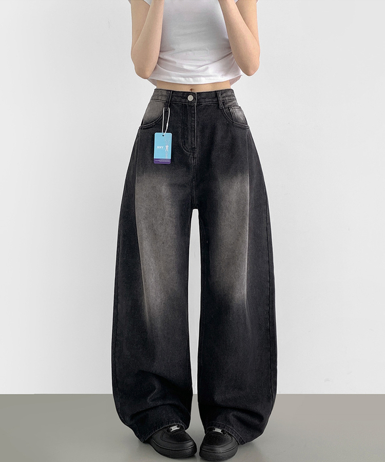 【丈別】ウォッシングバルーンワイドデニムパンツ(5color) BLACK DENIM
