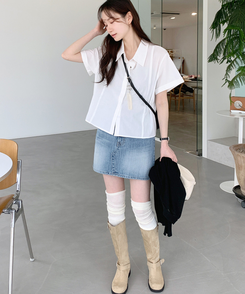 シャツ ロールドオーバー半袖シャツ IVORY