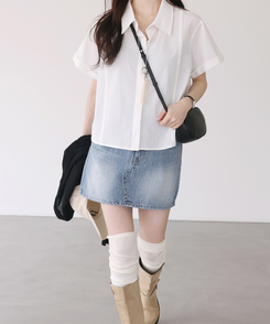 シャツ ロールドオーバー半袖シャツ IVORY