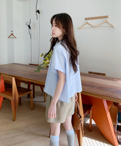 シャツ ロールドオーバー半袖シャツ SKYBLUE