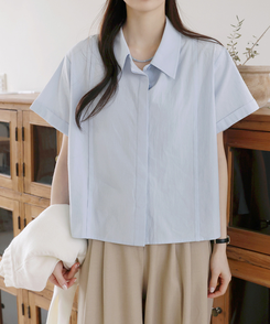 シャツ ロールドオーバー半袖シャツ SKYBLUE