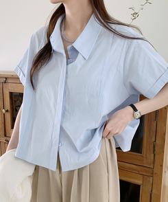 シャツ ロールドオーバー半袖シャツ SKYBLUE