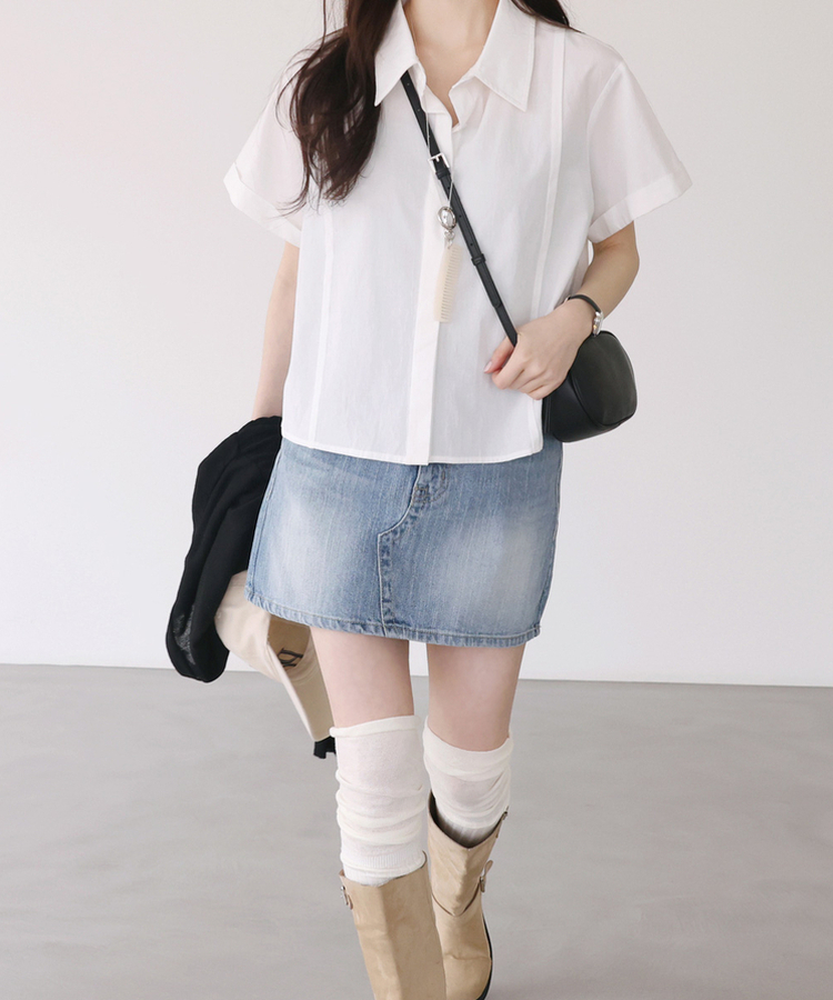 ロールドオーバー半袖シャツ IVORY