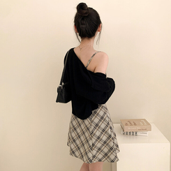 ミニワンピース チェックリボンビスチェワンピース BLACK