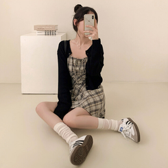 ミニワンピース チェックリボンビスチェワンピース BLACK
