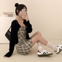 ミニワンピース チェックリボンビスチェワンピース BLACK