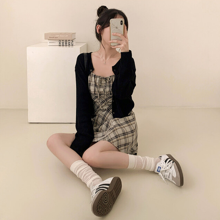 チェックリボンビスチェワンピース BLACK
