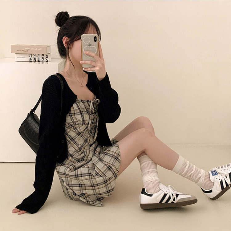 チェックリボンビスチェワンピース BLACK