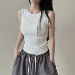 レイヤードスパンスリムキャミソール(8color) WHITE