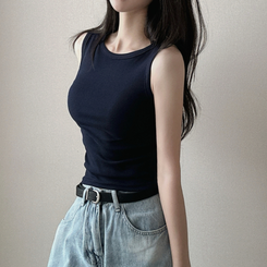 レイヤードスパンスリムキャミソール(8color) NAVY