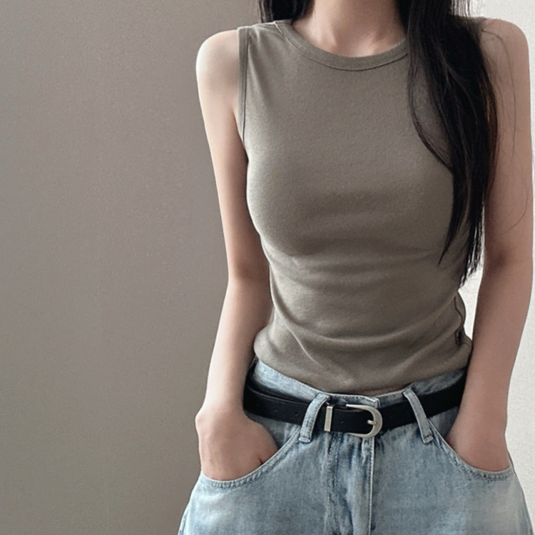 レイヤードスパンスリムキャミソール(8color) KHAKI