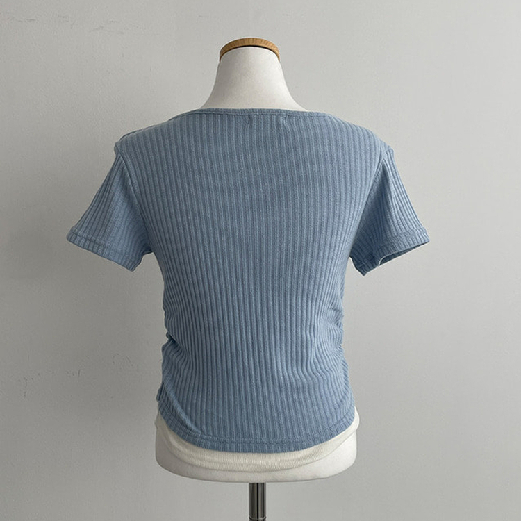 론지 옆셔링 골지 반팔 일체형 반팔 가디건 티셔츠