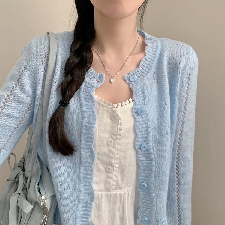 여리여리 봄꽃 펀칭 아일렛 긴팔 니트 가디건 벚꽃 청순 봄옷 소라