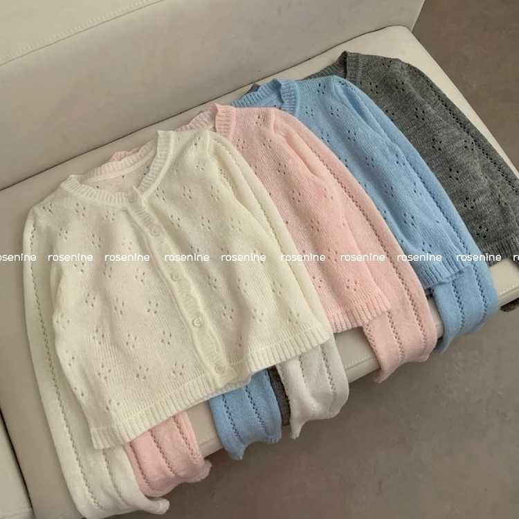 여리여리 봄꽃 펀칭 아일렛 긴팔 니트 가디건 벚꽃 청순 봄옷