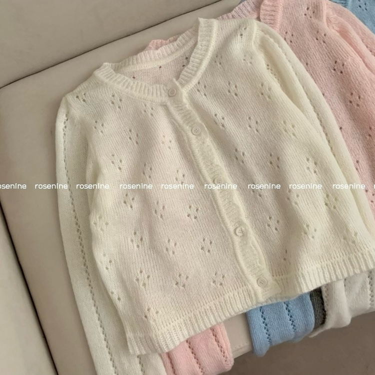 여리여리 봄꽃 펀칭 아일렛 긴팔 니트 가디건 벚꽃 청순 봄옷