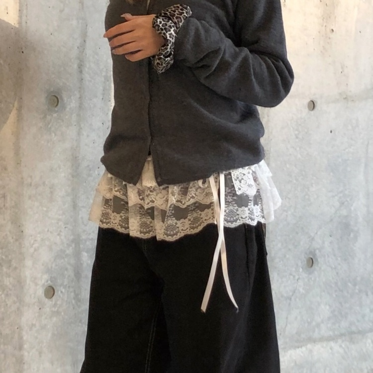 ミニスカート レイヤードリボンレーススカート