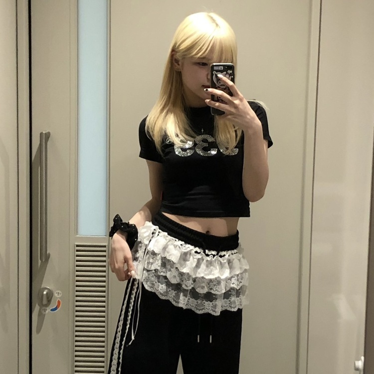 ミニスカート レイヤードリボンレーススカート