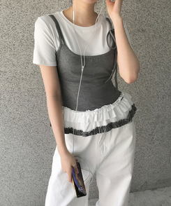 半袖Tシャツ フリルレイヤードスリーブレス半袖Tシャツ WHITE