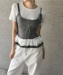 半袖Tシャツ フリルレイヤードスリーブレス半袖Tシャツ WHITE