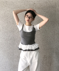 半袖Tシャツ フリルレイヤードスリーブレス半袖Tシャツ WHITE