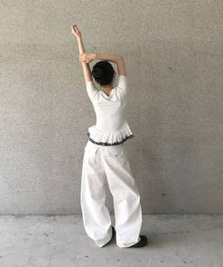 半袖Tシャツ フリルレイヤードスリーブレス半袖Tシャツ WHITE