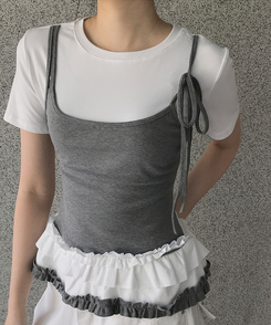 半袖Tシャツ フリルレイヤードスリーブレス半袖Tシャツ WHITE