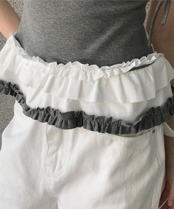 半袖Tシャツ フリルレイヤードスリーブレス半袖Tシャツ WHITE