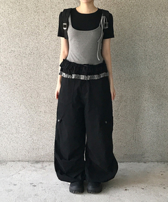半袖Tシャツ フリルレイヤードスリーブレス半袖Tシャツ BLACK