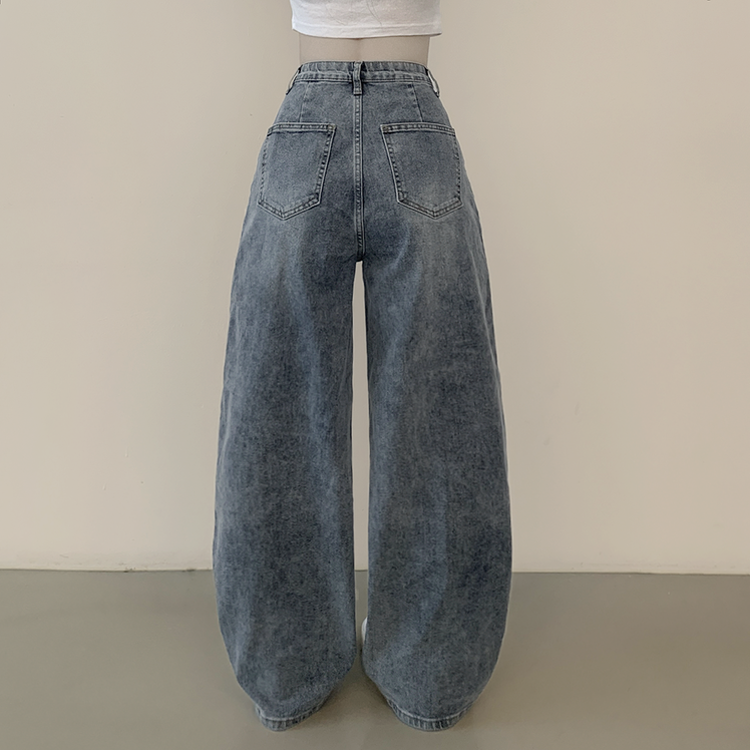 정핏 와이드 빈티지 캣브러쉬 워싱 속밴딩 와이드 데님팬츠 빅사이즈 키큰녀 키작녀 연청