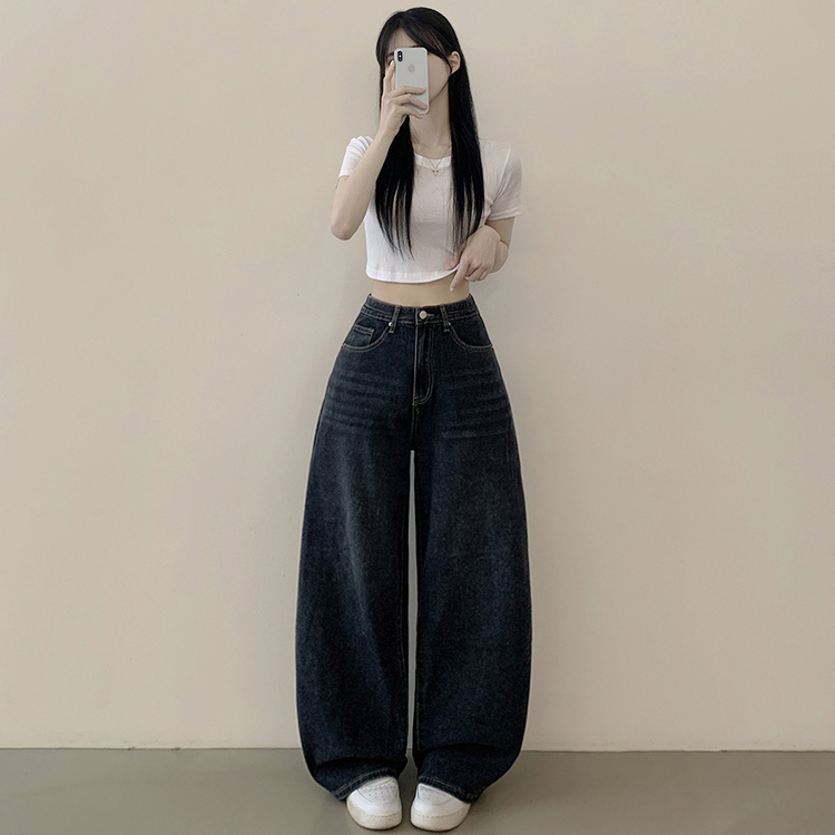 정핏 와이드 빈티지 캣브러쉬 워싱 속밴딩 와이드 데님팬츠 빅사이즈 키큰녀 키작녀 진청