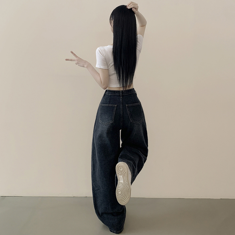 정핏 와이드 빈티지 캣브러쉬 워싱 속밴딩 와이드 데님팬츠 빅사이즈 키큰녀 키작녀 진청