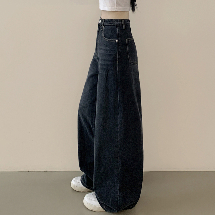 정핏 와이드 빈티지 캣브러쉬 워싱 속밴딩 와이드 데님팬츠 빅사이즈 키큰녀 키작녀 진청