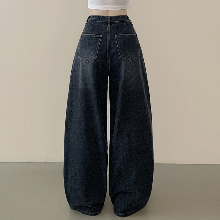 정핏 와이드 빈티지 캣브러쉬 워싱 속밴딩 와이드 데님팬츠 빅사이즈 키큰녀 키작녀 진청