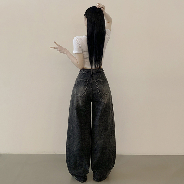 정핏 와이드 빈티지 캣브러쉬 워싱 속밴딩 와이드 데님팬츠 빅사이즈 키큰녀 키작녀 그레이