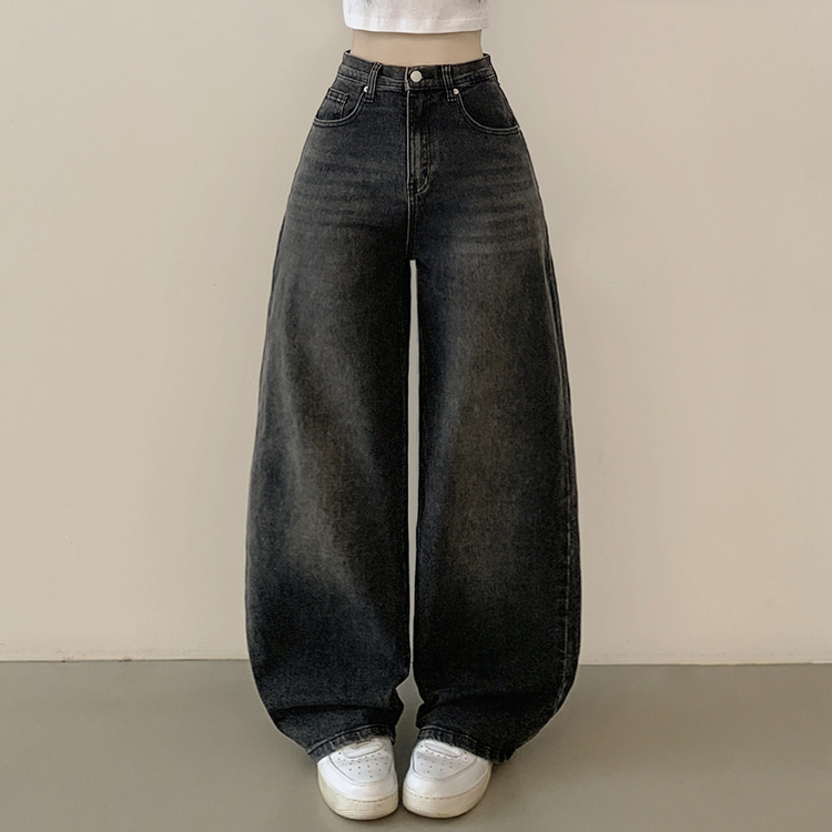 정핏 와이드 빈티지 캣브러쉬 워싱 속밴딩 와이드 데님팬츠 빅사이즈 키큰녀 키작녀 그레이
