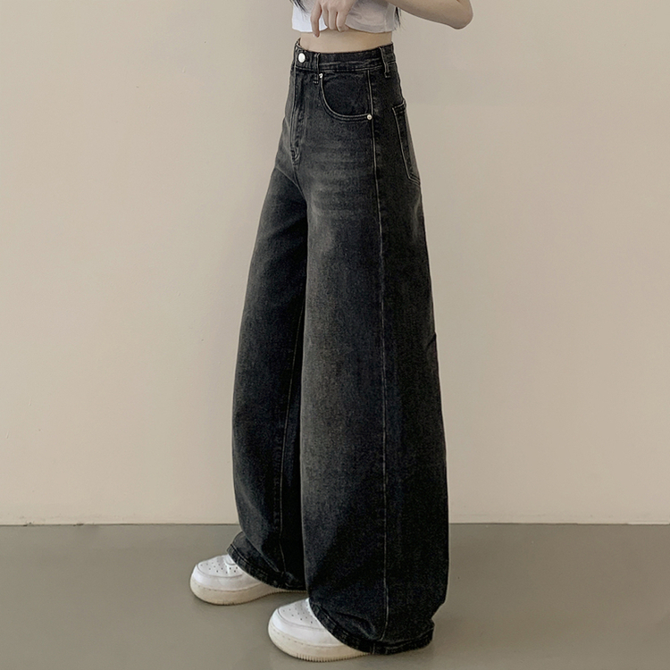 정핏 와이드 빈티지 캣브러쉬 워싱 속밴딩 와이드 데님팬츠 빅사이즈 키큰녀 키작녀 그레이