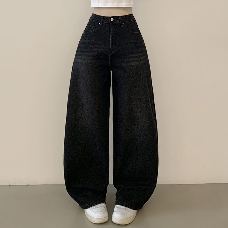 정핏 와이드 빈티지 캣브러쉬 워싱 속밴딩 와이드 데님팬츠 빅사이즈 키큰녀 키작녀 흑청