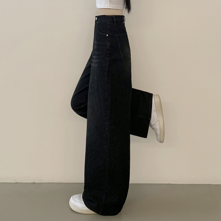 정핏 와이드 빈티지 캣브러쉬 워싱 속밴딩 와이드 데님팬츠 빅사이즈 키큰녀 키작녀 흑청