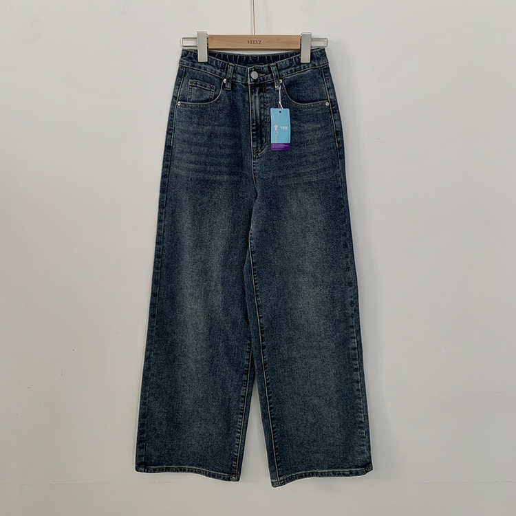 정핏 와이드 빈티지 캣브러쉬 워싱 속밴딩 와이드 데님팬츠 빅사이즈 키큰녀 키작녀