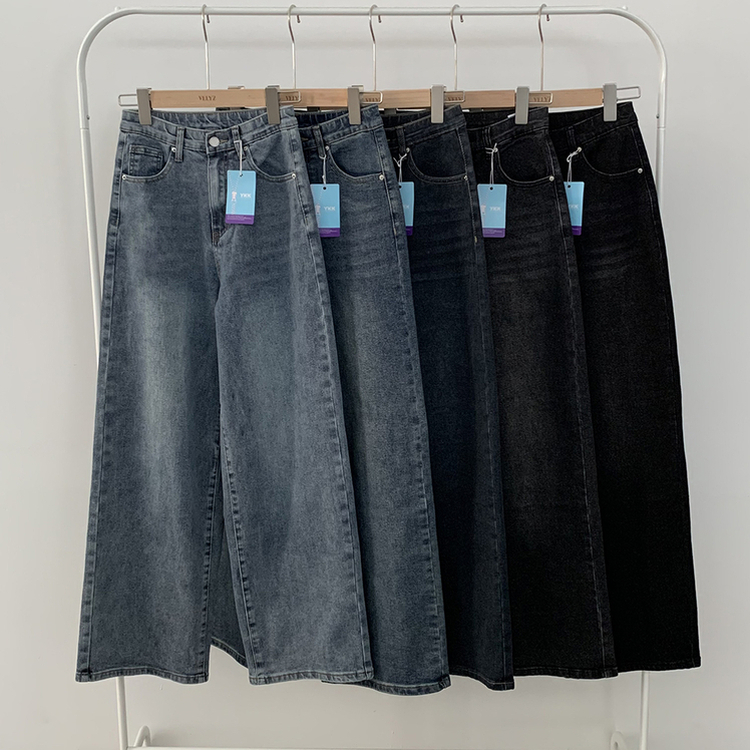 정핏 와이드 빈티지 캣브러쉬 워싱 속밴딩 와이드 데님팬츠 빅사이즈 키큰녀 키작녀