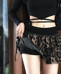 ミニスカート ヒョウ柄ティアードスカート BEIGE