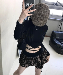 ミニスカート ヒョウ柄ティアードスカート BEIGE