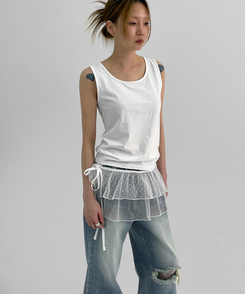 デニム ダメージワイドブーツカットデニムパンツ LIGHT BLUE