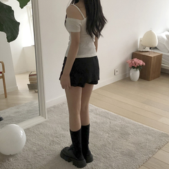 [핏보장!러블리]도트 땡땡이 원 오프숄더 어깨끈 리본 초커끈 반팔티 3color 아이보리