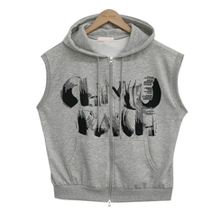 プリンティングフードジップアップベスト