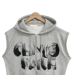 プリンティングフードジップアップベスト