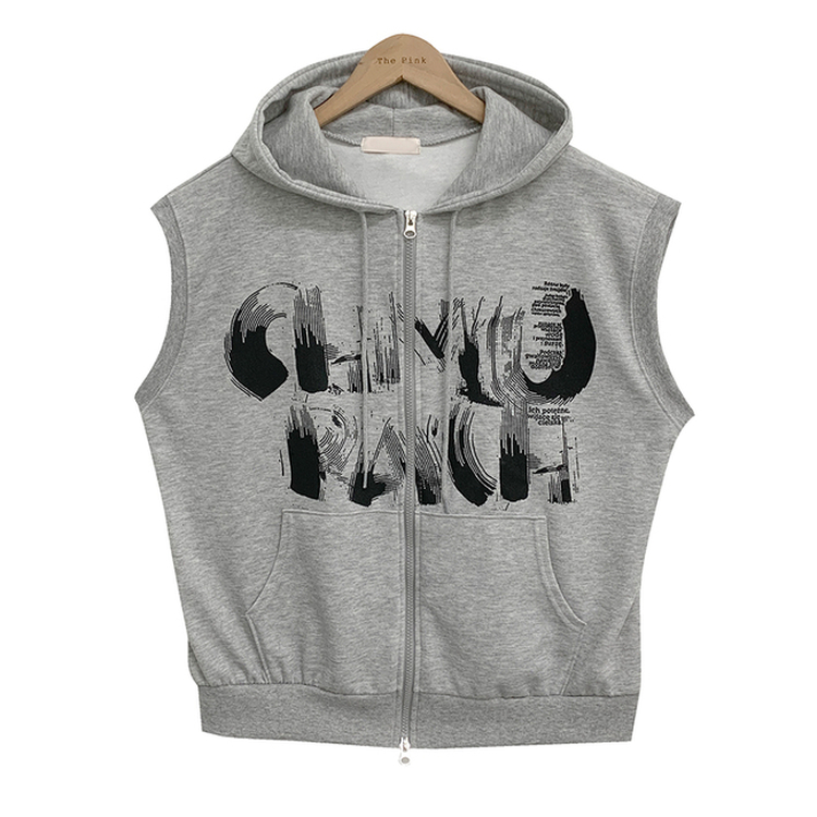 プリンティングフードジップアップベスト